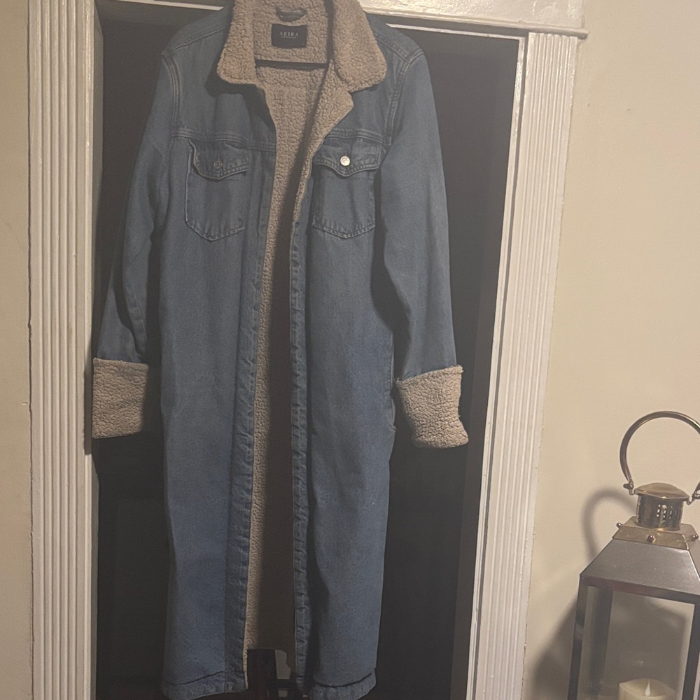 Women's Winter Coat!  Long Blue Denim with Sherpa Lining!!